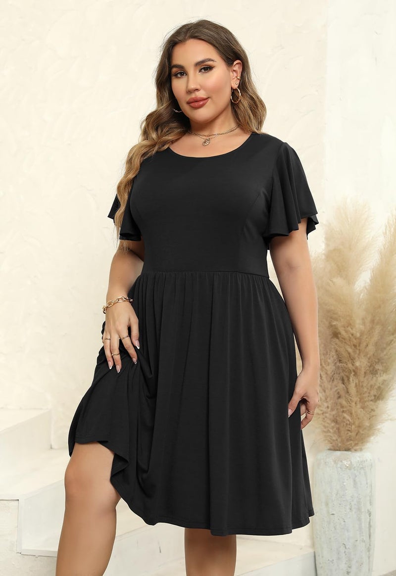 Nemidor Women's Plus Size Dress Vintage Party Midi Casual Summer Fit and Flare Dress with Pocket NEM212 (20, Black) - Image 4